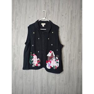 Bechamel Woman Christmas Sweater Vest 3X Black Snowman Embroidered Holiday Knit